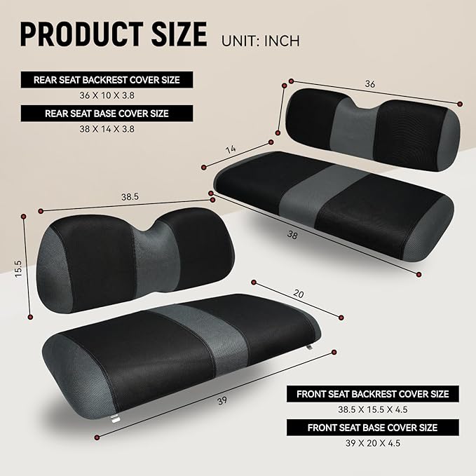 Golf Cart Front and Rear Seat Covers for Club Car Precedent 2004 and Up, Durable Polyester Fabric Club Car Precedent Seat Covers, Breathable Washable