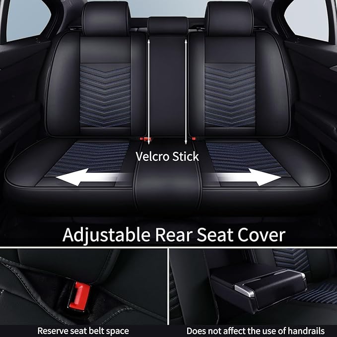 Car Seat Covers, Breathable and Waterproof Faux Leather Automotive Seat Covers, Universal Anti-Slip Driver Seat Cover for Cars SUV Pick-up Truck Sedan(5 PCS Full Set, Black + Blue)