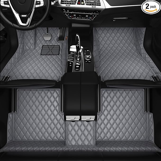 All-Weather car Floor MATS-Suitable for 99% of car Models,Leather car mat, offering Personalized Embroidery and Multiple Color Options,Provide Protection for car Rug (Gray)
