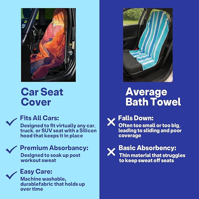2 Pack Car Seat Towel Covers, Sweat Protector for Front Seats, Premium Thickened Microfiber with Horseshoe Bend, Breathable & Quick Dry, Slip-on Headrest Pocket for Gym Running Beach Universal Fit Red