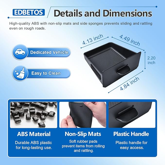 EDBETOS Storage Drawer Tray Compatible with 2019–2026 Dodge RAM 1500 2500 3500 Center Console Storage Drawer Accessories, Removable Cubby Organizer Box Insert Tray (Only Fits Models with Cubby)