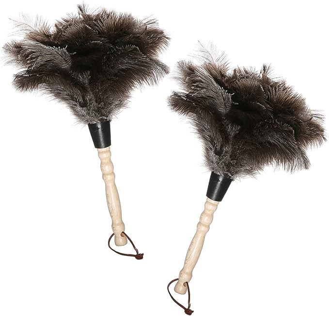 Midoneat Natural Gray Ostrich Feather Duster,2 Packs,Car Duster Interior/Exterior Cleaner, Cleaning for Blinds Kitchen Keyboard Office, Smart and Soft and Fluffy (Gray)
