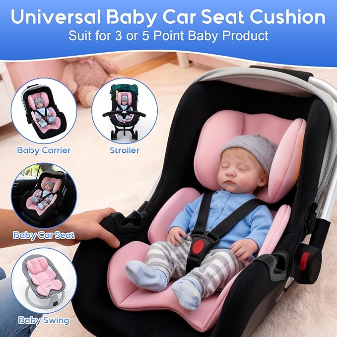 Infant Car Seat Insert, Ultra-Thick Carseat Head Support for Infant, Breathable Baby Car Seat Head & Body Support Compatible with Stroller, Universal Baby Car Seat Cushion with Filled Sponge