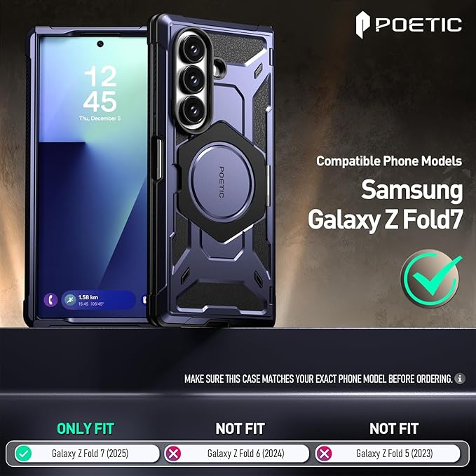 Poetic Spartan for Samsung Galaxy Z Fold 7 Case, [Hinge Protection][Magnetic Ring Adjustable Stand][Built-in Screen Protector][Compatible with MagSafe] Full-Body Rugged Phone Case, Midnight Blue
