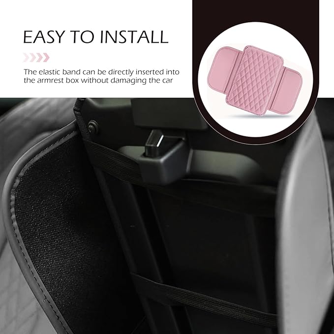 Car Center Console Cover, Waterproof Leather Car Armrest Cover Cushion with Side Storage Pockets, Upgraded Vehicle Armrest Storage Box, Universal for SUV, Sedan, Truck (Pink)