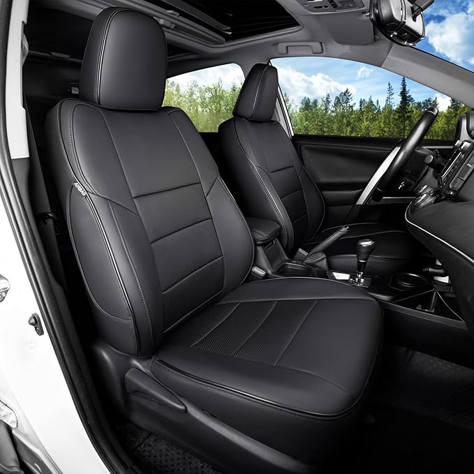 HKZ Fit RAV4 Hybrid Car Seat Cover Set for 2013 2014 2015 2016 2017 2018 Toyota RAV4 Hybrid-Leather(Black)