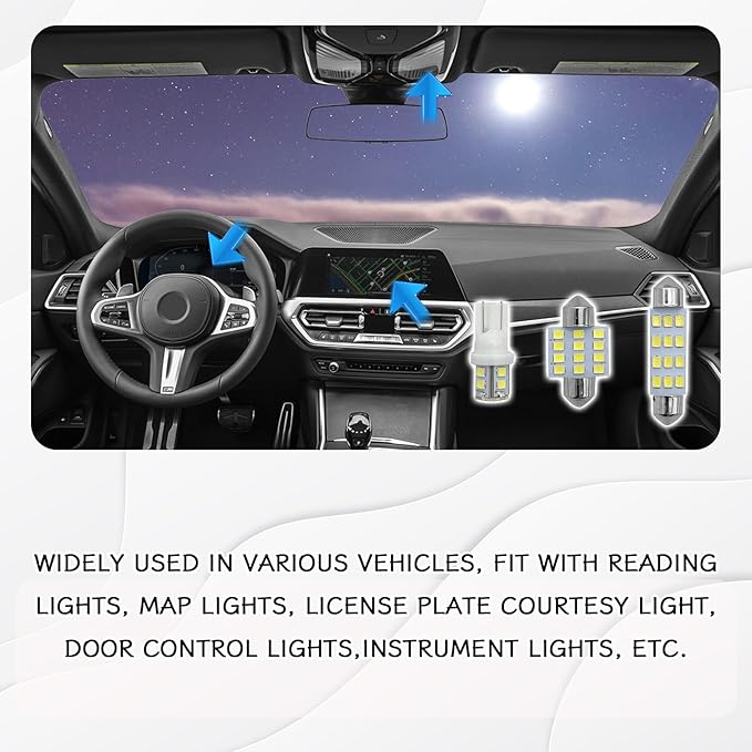24PCS LED Interior Car Lights, Interior Car Lights Dome Light Set T10 31 mm 42 mm Replacement Bulbs for Top Map Dome Tail Cab Lights and License Plate Courtesy Lights Accessories (White)