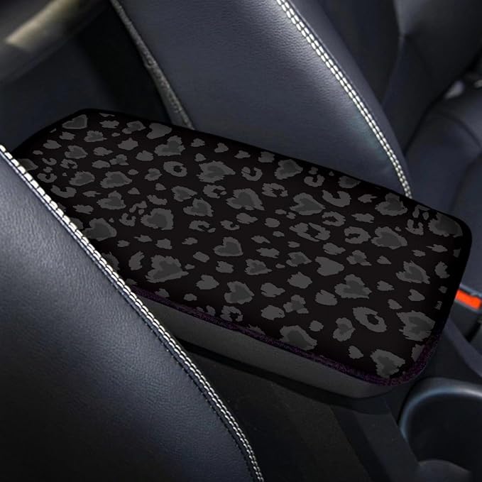 Dreaweet Black Leopard Print Car Armrest Cover Stylish Auto Center Console Cushion Pad Universal Cars Center Console Covers