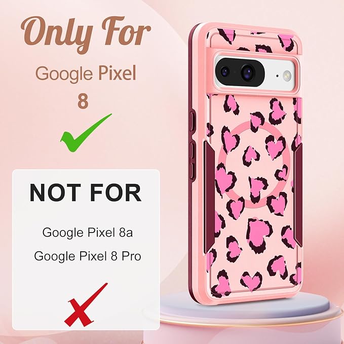 for Google Pixel 8 Case 6.2 Inch - Compatible with MagSafe Women Girls Cute Magnetic Protective Cover Funny Unique Girly Leopard Heavy Duty Shockproof Design for Google Pixel 8 Phone Cases