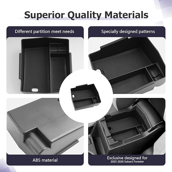 LUWU for 2025 2026 Subaru Forester Accessories Compatible with Forester Base/Premium/Sport/Limited/Touring 2025 2026 Armrest Console Secondary Storage Box Insert Tray ABS Material Black
