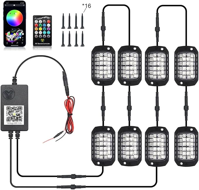 Rock Lights for Trucks, 8 Pods RGB LED Rock Lights with APP/Remote Control & Music Mode, High Bright Multilcolor Waterproof IP68 Rock Neon Light Kits for Pickup Off Road RZR SUV ATV UTV Car