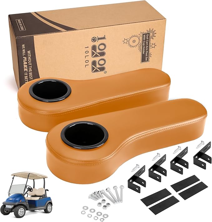 10L0L Golf Cart Rear Seat Kit Arm Rest Set with Cup Holder for Yamaha EZGO Club Car Golf Cart UV-Proof Coating Long Lasting, No Drilling Kits Include
