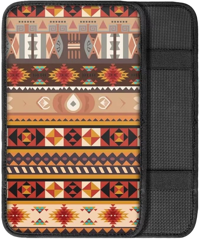 Coldinair Southwest Indian Aztec Car Armrest Cover,Auto Center Console Pad,Soft Seat Box Cover Protector Cushion,Car Accessories Decor for Most Cars,Sedan,Truck,SUV