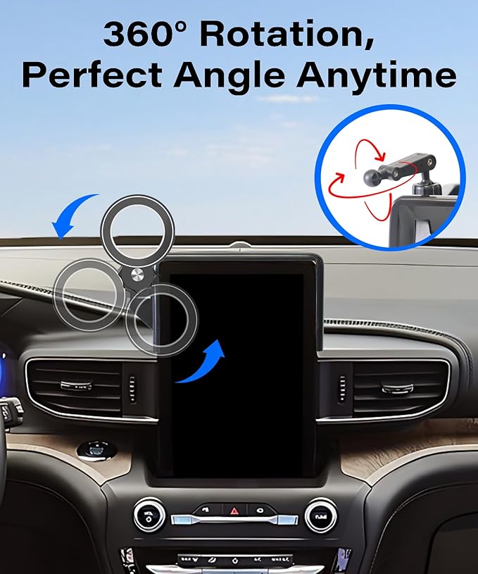 Car Phone Holder for 2019 2020 2021 2022 2023 2024 Ford Explorer Accessories Apply to 10.1 in Screen Fixed Clip Magnetic Cell Phone Mount 360 Degree Rotation with Dashboard Storage Tray