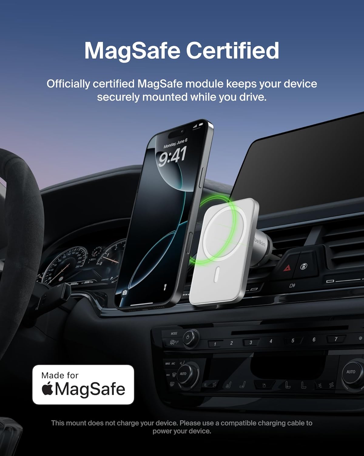 Belkin MagSafe Vent Mount Pro MagSafe iPhone Mount For Car - Silver
