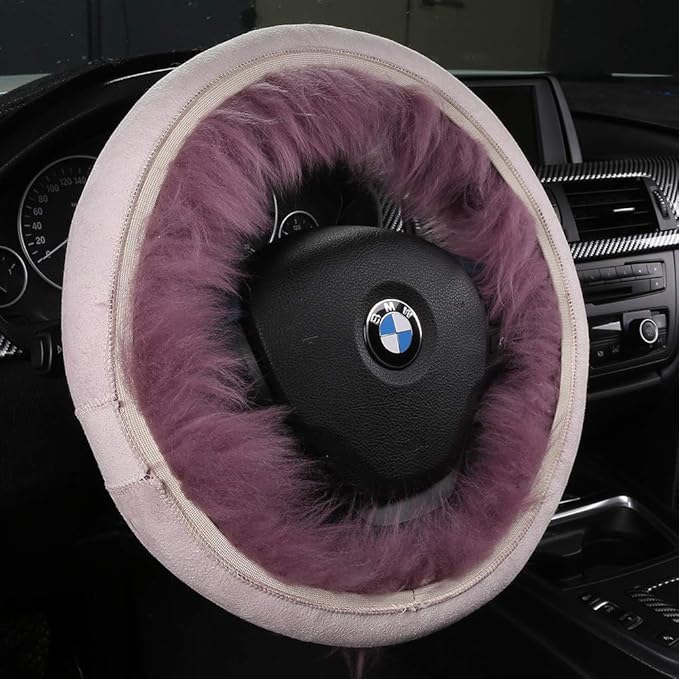 3Pcs Set Fashion Fluffy Fuzzy Wool Fur Soft Car Steering Wheel Cover with Handbrake Cover & Gear Shift Cover for Women/Girls/Ladies Auto Long Wool Accessories, White