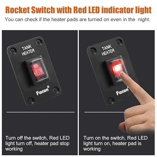 Facon 12Volts Switch Box Panel, 10Amps Rocket On&Off Switch with Red Indicator Light for RV Tank System, IP66 Waterproof Control Gang Kit System for RV Tank Heating Pad