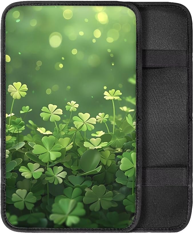 Car Middle Console Covers Non Slip Shamrock Car Arm Rest Cushion Cover for St. Patrick's Day, Universal Auto Interior Accessories for Vehicle, SUV, Truck