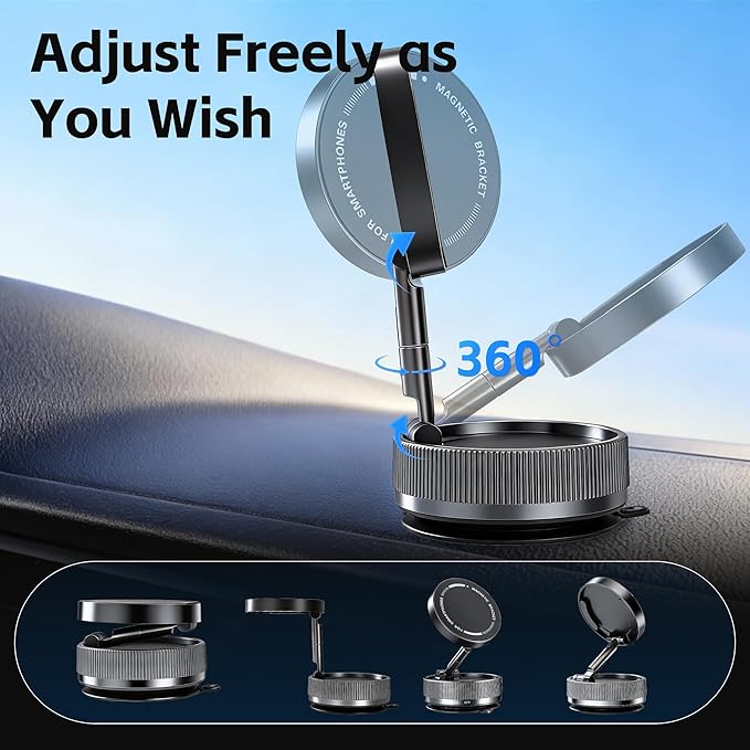 Car Phone Holder [120LBS Strongest Suction 2800gf Magnetic], 360° Adjustable for Magsafe Car Mount, Car Phone Mount for Cars/Gyms/Mirrors/Shower Stalls, Compatible with iPhone and Android Devices (1)