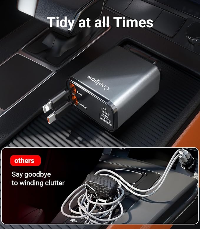 Retractable Car Charger【Fast Charger】 USB C Car Charger 【180°Rotation】 Cigarette Lighter Adapter, 4 in 1Car Charger for iPhone 16 Pro Max 15 14 13 12, for Galaxy S25 S24 S23,Pixel
