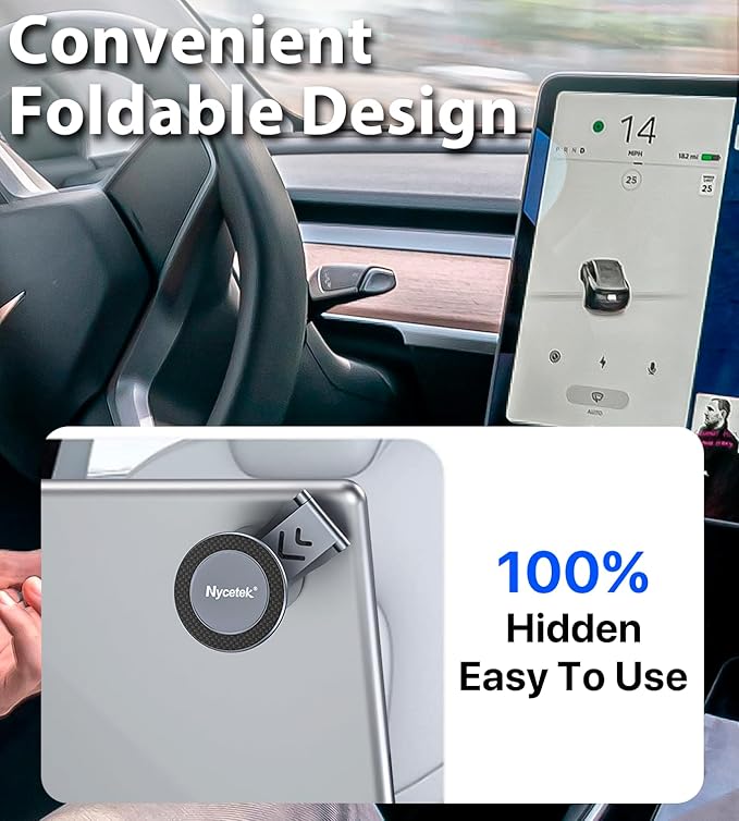 Nycetek Tesla Phone Mount Holder for, [Super Suction Power] Dashboard Magnetic iPhone Car Mount for Tesla Model Y/3/S/X Accessories 2025, Alloy Foldable Car Holder for iPhone Samsung and More