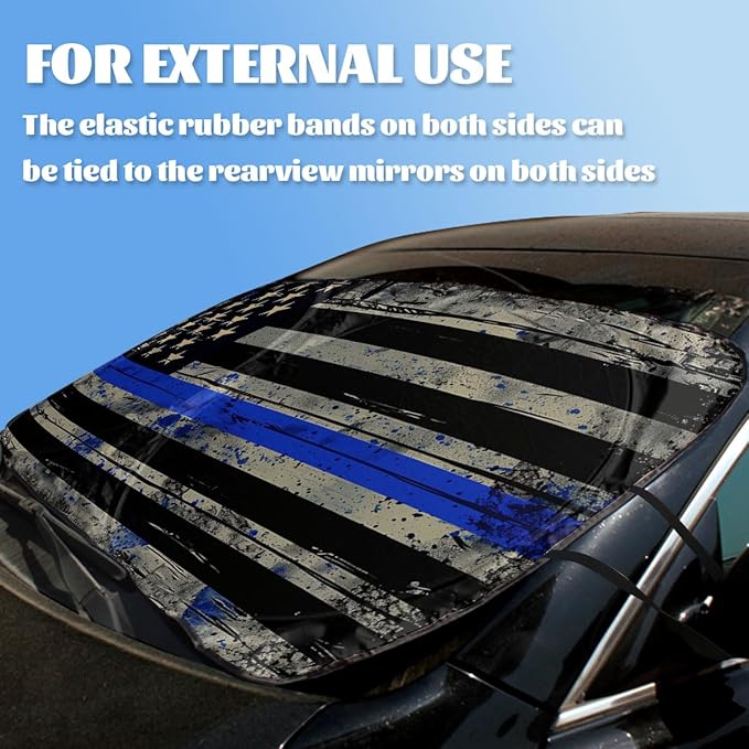 Thin Blue Line USA Flag Car Windshield Sunshade Folding Retro Police Heatshield Front Window Car Sun Shade Windshield Rays Sun Shade Visor Protector for Car Sedan Truck SUV Accessories 59x31.5 Inch