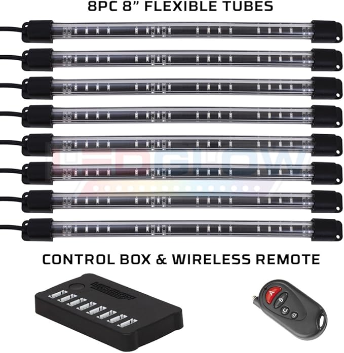 LEDGlow 8pc Flexible Million Color Multi-Color LED Interior Footwell Underdash Neon Lighting Kit for Cars & Trucks - 15 Solid Colors - 10 Unique Patterns - Music Mode - Includes Control Box & Remote