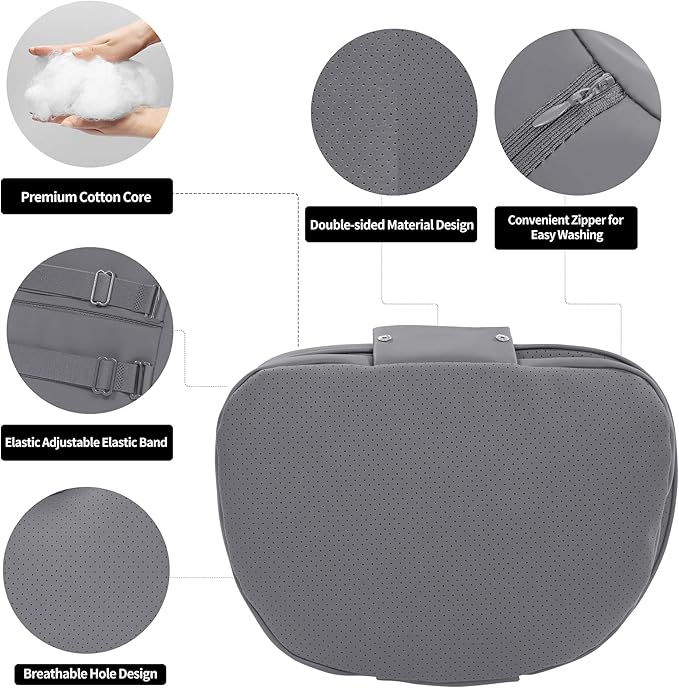 Car Headrest Pillow for Driving, Dual-Sided Leather Design Neck Pillow, Breathable Softness Neck Support, Universal Fit Head Rest Travel Pillow, Gray, 1 Pack