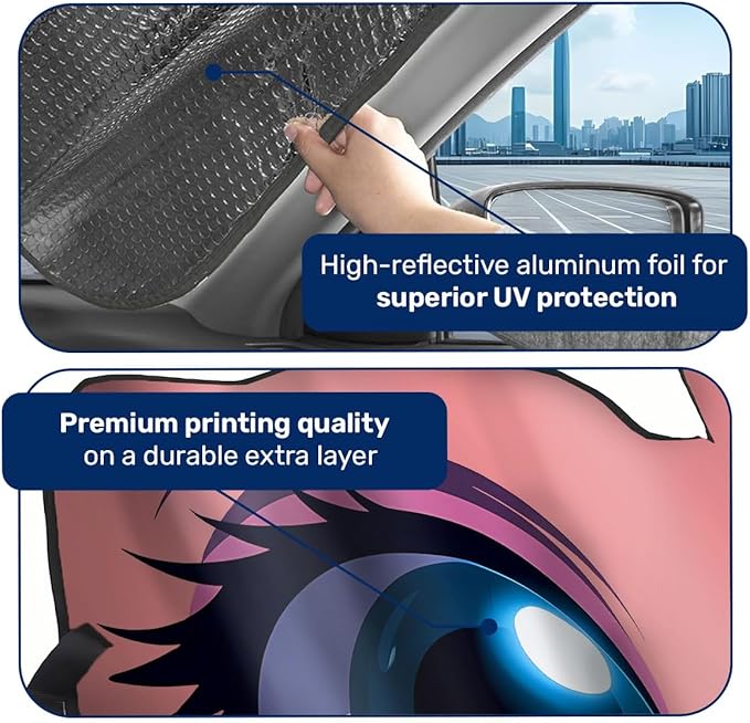 GENANY Cute Eyes Windshield Sun Shade for Car SUV Truck (55x30 Inches), Sun Shade Windshield, Shades for Front Windows, Protector Blocks UV, Car Decor