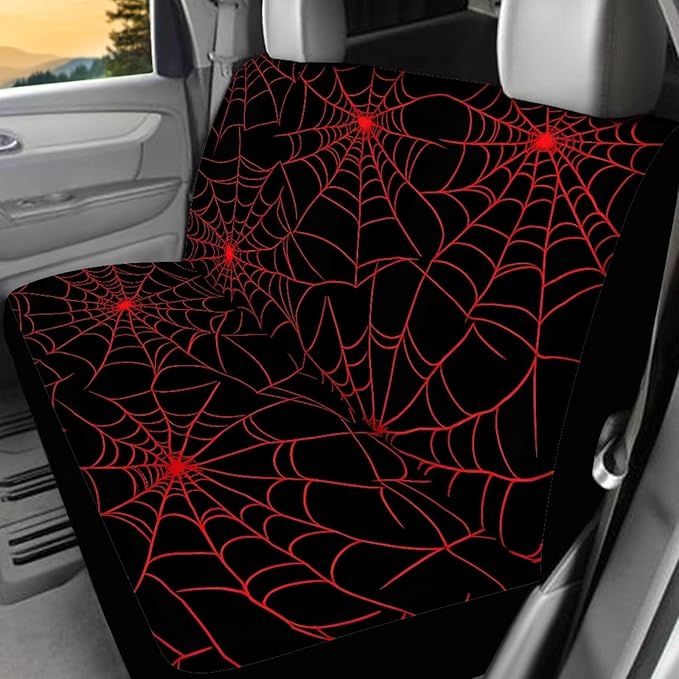 KEIAHUAN Red Spider Web Halloween Car Seat Covers Front and Rear Bench Seat Cushion Cover Universal Fits for Car, SUV, Sedan, Truck