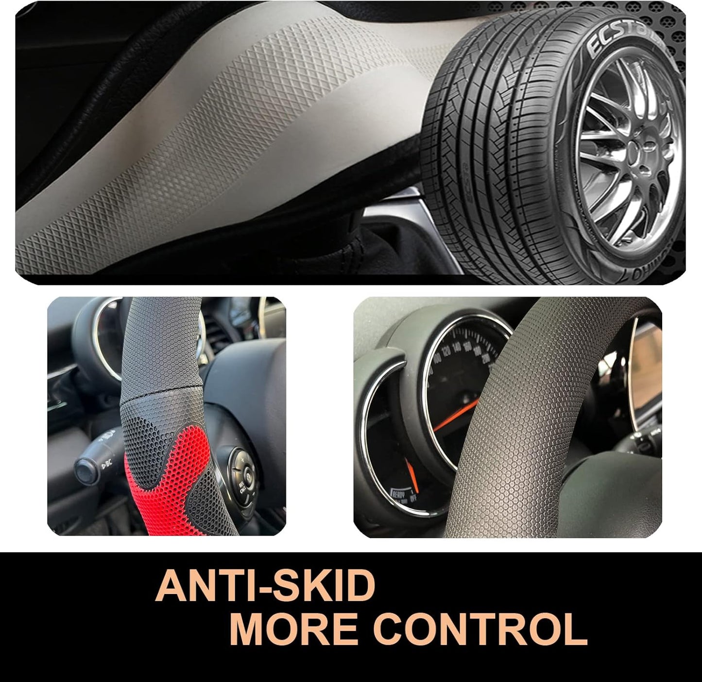 PINCTROT Comfy Grip Steering Wheel Cover, Anti-Slip Design, Universal 14.5-15 Inch(Silicone Red)