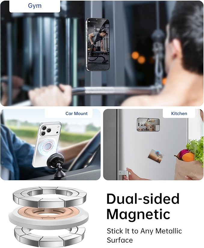 SYNCWIRE for MagSafe Ring Phone Holder, 360° Rotation Magnetic Cell Phone Grip Dual-Sided Magnets Phone Ring Kickstand Compatible with iPhone 17 16 15 14 13 12 Pro Max MagSafe, Android, Samsung etc.
