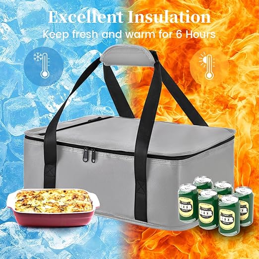 Bodaon Insulated Casserole Carrier Bag, Fits 9"x13" and 11"x15" Baking Dish with Lid, Casserole Carriers for Hot or Cold Food for Transport (Grey)