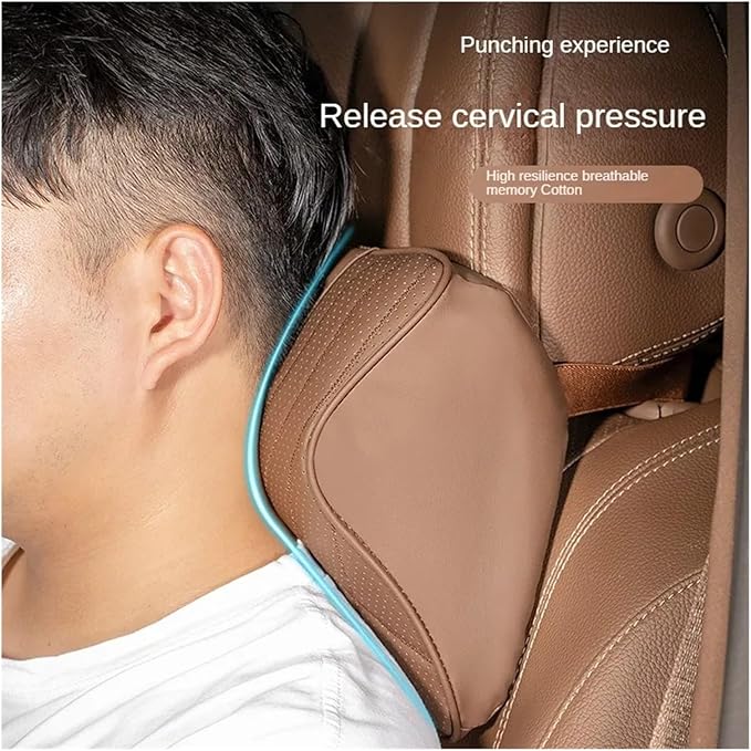 Car Pillow Car Headrest Pillow Set Sewing Leather Lumbar Waist Support Memory Foam Fit for Seat Neck Protctive Cushion Accessories Car Neck Pillow(B)