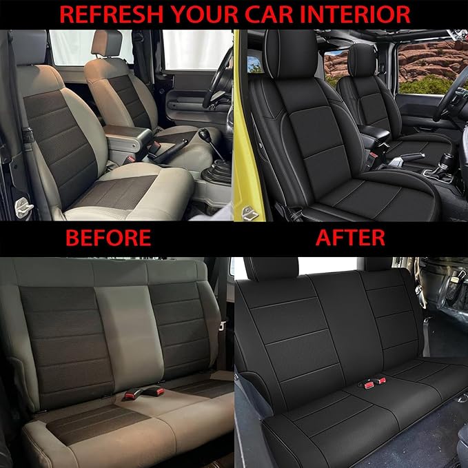 AOMSAZTO Seat Covers for Jeep Wrangler JK: 2011 2012 2-Door Leather Car Seat Covers Full Set