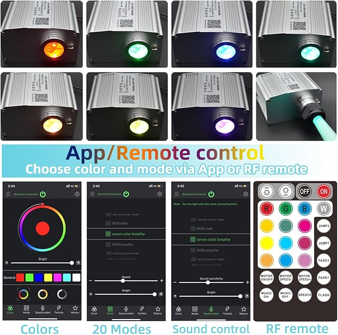 Twinkle 10W Bluetooth APP Control Fiber Optic Lights Engine Source Music Sync for Home Indoor Car Starlight Headliner