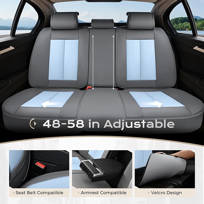 Coverado Seat Covers, Car Seat Covers Full Set, Leather Seat Covers for Cars, Car Seat Protector, Gray Car Seat Covers Front Seats and Back Seats Universal Fit for Most Cars Lightblue