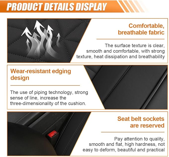 Luxury Faux Leather Car Seat Cover, Anti-Slip Waterproof Universal Front Bottom Seat Protector with Storage Pocket, Triangular Pattern Vehicle Seats Cushion for Sedans, SUVs, Trucks (2PCS&Black)
