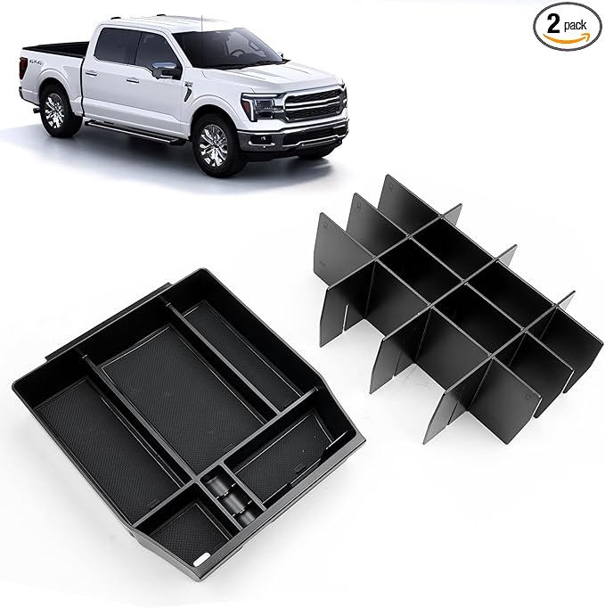 ELECFRESH 2PCS Center Console Organizer for 2023 2022 2021 Ford F150 Accessories, Armrest Storage Box and 16-Compartments Divider for Ford F150 (Not fit for 2024-2026)