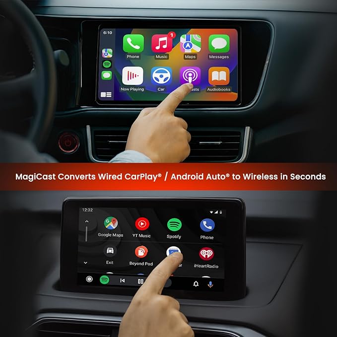 Power Acoustik MagiCast 2.0 – Wireless Adapter Dongle – Converts Wired Car Stereos to Wireless CarPlay® & Android Auto® – Universal Fit, Fast Auto-Pairing, USB Type A and C