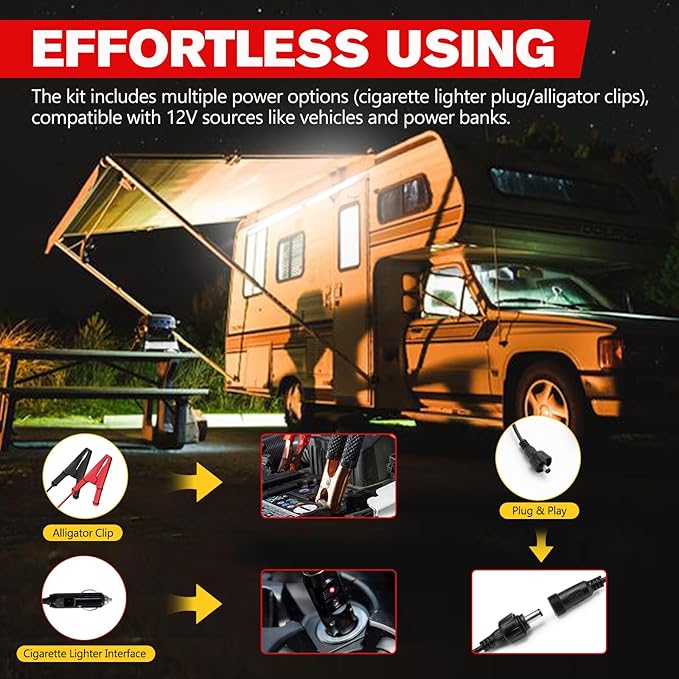 FIERYRED 12V Interior Light Bar Kit, Dimmable Camping Lights, Weatherproof IP67, Aluminum Magnetic Mounting, Portable Lighting for Camping Tent Awning RV Car Trailer Boat (4Pcs White+ 2Pcs Amber)