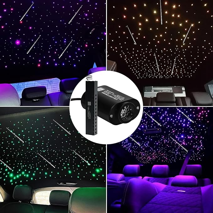 Small Size Fiber Optic Starlight Headliner Kit, Shooting Stars + Twinkle + Sound-Activated APP& Remote Control Starlight Engine for Car Home, 500pcs 13.1ft