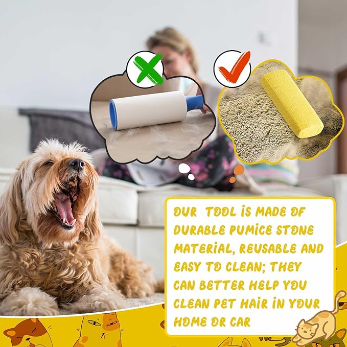 Abbylike 6 Pcs Pet Hair Remover Pumice Stone Car Pet Hair Removal Tool for Bedding Carpet Couch Furniture Cleaning (5.3 x 2 x 1.4 Inch,Yellow)