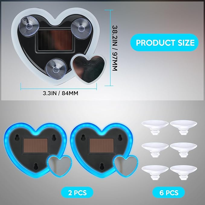 2PCS Solar Heart Lights for Car Window - Auto On/Off at Night, No Wiring Needed, Waterproof Romantic Gift for Her/Him, Car Gift Anniversary, Windshield Dashboard Decoration (Blue)