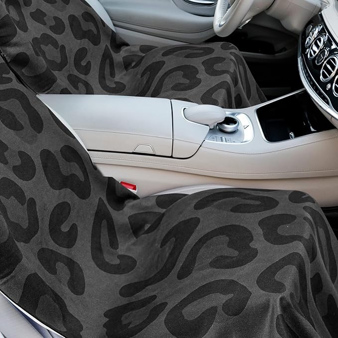 2 Pack Car Seat Towel Covers with Storage Bag 63 x 32 Inch Athletic Running Towel Seat Sweat Washable Non Slip Cover Gift for Car Outdoor Sport Activities (Black Leopard)