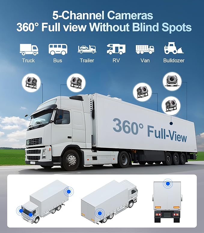 5-Channel 1080P Backup Camera Dash Cam with 10.2'' Monitor,DVR Recording Back Up Camera for RV/Truck/Van/Trailer/SUV Cars, Android.11 Car Raido with Wireless CarPlay/Android Auto/BT/FM/WiFi