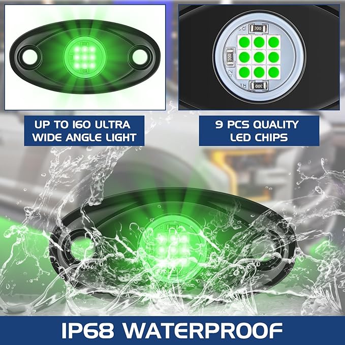 Macarrie 12 Pods Rock LED Lights for Car SUV Underglow Lights Waterproof Neon Trail Rig Lamp Lighting for Truck Motorcycle Boat ATV UTV and More(Green)