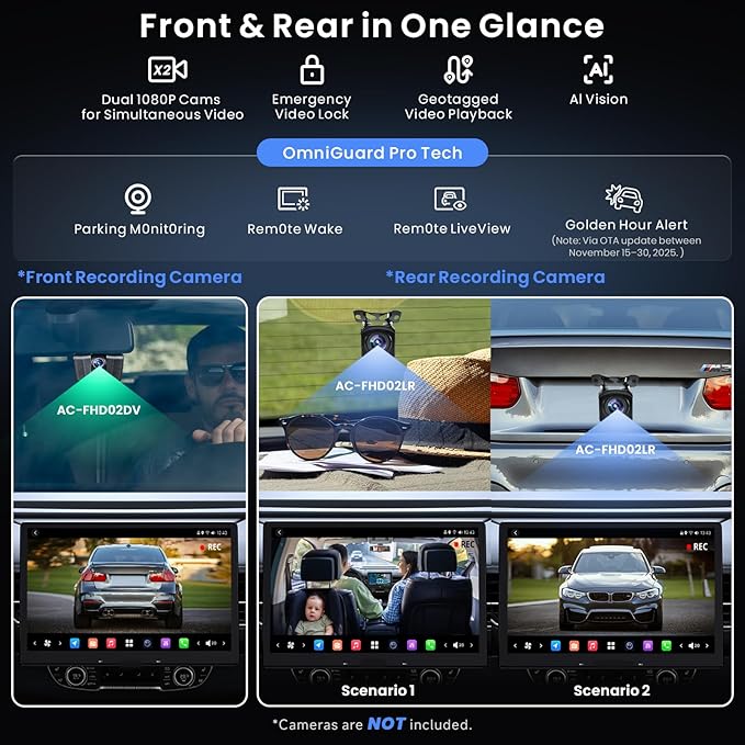 12.95" QLED AI Agent Android Single DIN & Double DIN Car Stereo, Floating Screen, 8G+128G in-Dash Navigation, Golden Hour Alert, 4G LTE, 7.1.2-Ch Audio, HDMI in, Car IoT Hub, Wireless CP&AA,X10G129E