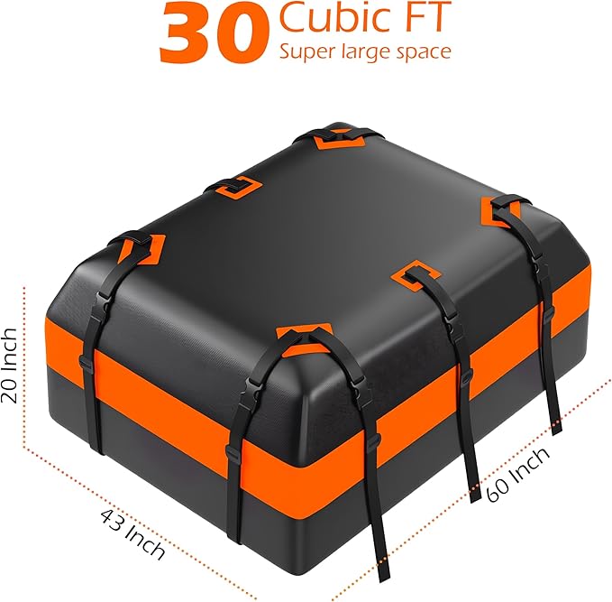 Rooftop Cargo Carrier, Car Top Carrier, Car Luggage Roof Storage Bag, Roof Storage for SUV, Waterproof Vehicle Soft-Shell Carriers,Long Straps, Anti-Slip Mat, Lock, PVC