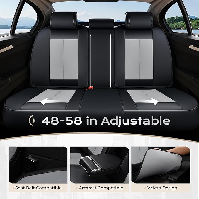 Coverado Car Seat Covers, Leather Seat Covers Full Set, Waterproof Car Seat Protector with Lumbar Support, Automotive Seat Covers Seat Cushions Universal Fit for Most Cars SUV Trucks, (Black&Beige)